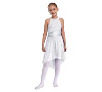 TiaoBug Kids Girls Sparkle Sleeveless Lyrical Contemporary Modern Jazz Latin Dance Dress Ballet Leotard Dress Dancewear White 9-10 Years