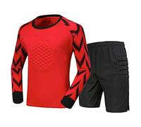 TiaoBug Kids Soccer Goalkeeper Uniform Protective Padded Goalie Shirt with Shorts Tracksuit 2Pcs Football Keeper Kit Red 10-12 Years
