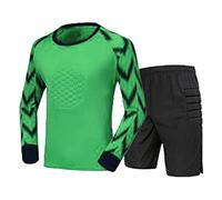TiaoBug Kids Soccer Goalkeeper Uniform Protective Padded Goalie Shirt with Shorts Tracksuit 2Pcs Football Keeper Kit Green 14-16 Years