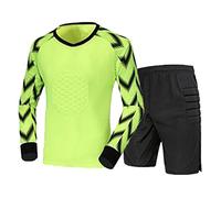TiaoBug Kids Soccer Goalkeeper Uniform Protective Padded Goalie Shirt with Shorts Tracksuit 2Pcs Football Keeper Kit Fluorescent_Green 8-10 Years
