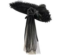 TiaoBug Lace Trim Tricorn Hat Colonial Pirate Hats for Adult Halloween Cosplay Costume Accessory Type B Black One Size