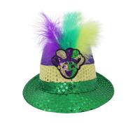 TiaoBug Mardi Gras Fedora Hat Sparkly Sequin Feather Hat Costume Accessory Dance Jazz Hats for Kids Men Women Type A One Size