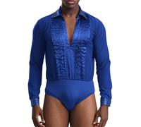 TiaoBug Men Classic Latin Dance Shirts Modern Ballroom Dancing Tops Leotard Bodysuit Ballet Samba Rumba Dancewear Royal Blue A L