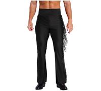 TiaoBug Men Dance Pant Flared High Waist Tassel Dance Trousers Jazz Rumba Tango Salsa Modern Ballet Dance Dress Black XXL