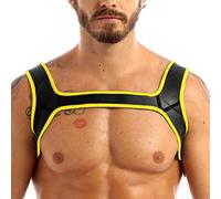 TiaoBug Mens Neoprene Double Shoulder Straps Harness Belt Muscles Protector Club Wear Costume Yellow L