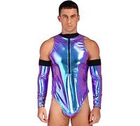 TiaoBug Men's Shiny Metallic Sleeveless Bodysuit with Gloves Astronaut Role Play Fancy Dress Colorful XXL
