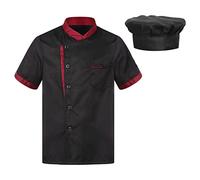 TiaoBug Mens Short Sleeves Chef Coat with Chef Hat Set Chef Jacket Cooker Cap Hotel Kitchen Uniform D02 L