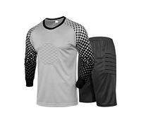 TiaoBug Men's Soccer Goalkeeper Uniform Protective Padded Goalie Shirt with Shorts Tracksuit 2Pcs Football Keeper Kit Grey 3XL