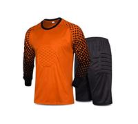 TiaoBug Men's Soccer Goalkeeper Uniform Protective Padded Goalie Shirt with Shorts Tracksuit 2Pcs Football Keeper Kit Orange XL