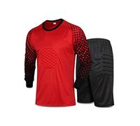 TiaoBug Men's Soccer Goalkeeper Uniform Protective Padded Goalie Shirt with Shorts Tracksuit 2Pcs Football Keeper Kit Red XXL