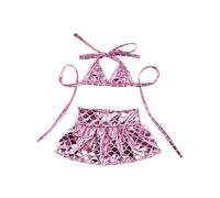 TiaoBug Metallic Shimmer Dog Bikini Summer Pet Bathing Dress 2 Pcs Adjustable Puppy Swimsuit for Beach Party Pink M