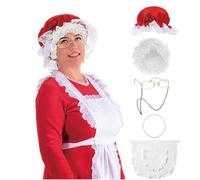 TiaoBug Mrs Claus Hat Old Lady Santa Cap Granny Red Bonnet Christmas New Year Party Grandma Maid Cosplay Costume 6Pcs One Size