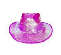 TiaoBug Novelty Cowgirl Hat Metallic Cowboy Hats Western Wide Brim Cap for Festivals Stage Performance Hot Pink One Size
