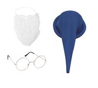 TiaoBug Novelty Pointed Hat Halloween Dwarf Costume Hat with White Fake Beard and Glasses Elf Cosplay Hat Christmas Dwarf Hat Blue One Size