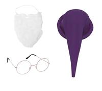 TiaoBug Novelty Pointed Hat Halloween Dwarf Costume Hat with White Fake Beard and Glasses Elf Cosplay Hat Christmas Dwarf Hat Purple One Size