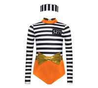 TiaoBug Prisoner Costume Black And White Striped Leotard with Hat for Halloween Cosplay Outfits Prison Uniform Orange 13-14 Years