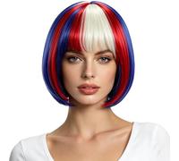 TiaoBug Red White and Blue Wig Independence Day Outfit Accessory for Cosplay Costumes Carnival Party Red White Blue One Size