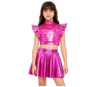 TiaoBug Sequins Metallic Jazz Dance Outfit For Girls Kids Costume Sequin Dancewear Sequin Dance Outfit Hip-Hop Hot Pink 11-12 Years