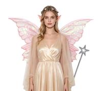 TiaoBug Shiny Butterfly Wings Set Elf Cosplay Accessory Set Pink One Size