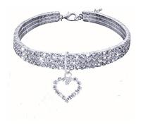 TiaoBug Shiny Pet Collar for Cats Dogs Bling Rhinestone Heart Pendant Jewelry for Parties Photos Wedding White S
