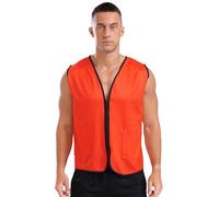 TiaoBug Sleeveless V Neck Safety Vest Loose Straight Zipper Solid Color Tops Cycling Engineering Coat Orange 3XL