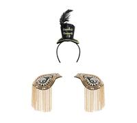 TiaoBug Soldier Mini Top Hat Headband with Tassel Chain Epaulet Ringmaster Circus Costume Accessories for Carnival Party Gold Black One Size