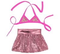 TiaoBug Sparkling Dog Swimsuit 2-Piece Set Sequined Bikini Costume for Small Dogs Sexy Sling Dogs Bathing Suit Pink XS