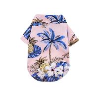 TiaoBug Summer Dog Hawaiian Shirt Stylish Floral Print Pet Clothes Lightweight Cool Dogs Shirts for Beach Parties Coconut Tree&Pink XL