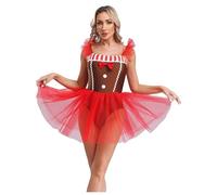 TiaoBug Women Christmas Gingerbread Ballet Dance Costume Candy Cane Costume Striped Bodysuit Xmas Party Outfit Brown 3XL