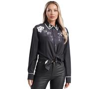 TiaoBug Women Country Music Button Down Shirts Western Cowgirl Long Sleeve Floral Print Blouses Halloween Cosplay TypeD XXL