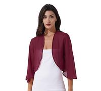 TiaoBug Women Elegant Chiffon Open Front Cardigan 3/4 Flared Sleeve Bolero Shrug Wraps Shawls Capelet Burgundy S