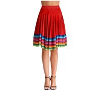 TiaoBug Women Folklorico Dance Skirts Spanish Folkloric Mexican Flamenco Full Circle Performance Costume Red 55cm L