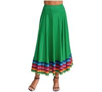 TiaoBug Women Folklorico Dance Skirts Spanish Folkloric Mexican Flamenco Full Circle Performance Costume Green 87cm 3XL