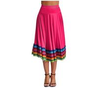 TiaoBug Women Folklorico Dance Skirts Spanish Folkloric Mexican Flamenco Full Circle Performance Costume Hot Pink 75cm L