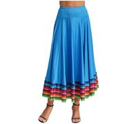 TiaoBug Women Folklorico Dance Skirts Spanish Folkloric Mexican Flamenco Full Circle Performance Costume Sky Blue 87cm 3XL