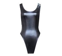 TiaoBug Women Ladies Wet Look Cutout One-Piece Leotard Bikini Bodysuit Summer Holiday Thong Swimsuit Black