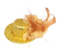 TiaoBug Women Steampunk Mini Top Hat Clip with Feathers Disco Magician Hats for Dress Up Cosplay Party Gold One Size