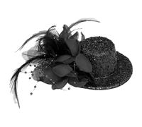 TiaoBug Women Steampunk Mini Top Hat Clip with Feathers Disco Magician Hats for Dress Up Cosplay Party Black One Size