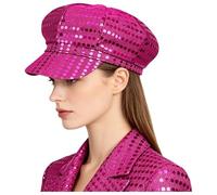 TiaoBug Womens Bling Cap Glitter Sequin Hat for Disco Cosplay Carnival Sparkle Adorn Spark Headwear Rose Pink One Size