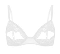TiaoBug Women's Lace Floral Open Tip Bra Top Triangle Bralette Wire-Free Unlined Brassiere Underwear White B M