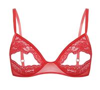 TiaoBug Women's Lace Floral Open Tip Bra Top Triangle Bralette Wire-Free Unlined Brassiere Underwear Red B M