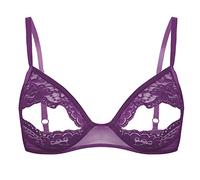 TiaoBug Women's Lace Floral Open Tip Bra Top Triangle Bralette Wire-Free Unlined Brassiere Underwear Purple B XXL