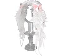 TiaoBug Womens Lolita Headband Lace Angels Wings Maid Hairband Hairpin Gothic Headdress for Hallowen Cosplay White Pink One Size