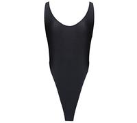 TiaoBug Womens One Piece High Cut Leotard Thong Bodysuit Swimwear Bathing Suit Black One Size