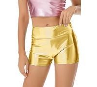 TiaoBug Womens Shiny Metallic Gym Yoga Booty Shorts Liquid Wet Look Hot Mini Pants Dance Bottoms Gold #A XL