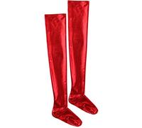 TiaoBug Women's Wet Look Spandex Latex Rubber Thigh High Stay up Stockings Anti Skid Long Socks(Size Small) Red One Size