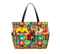 TIAOpig Art Style Fruit Print Beach Bags for Women Large Sandproof Beach Tote Pool Bag with Zipper for Vacation Travel