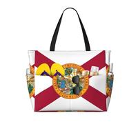TIAOpig Flag of Florida Print Beach Bags for Women Large Sandproof Beach Tote Pool Bag with Zipper for Vacation Travel
