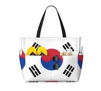 TIAOpig Flag of Republic of Korea Print Beach Bags for Women Large Sandproof Beach Tote Pool Bag with Zipper for Vacation Travel