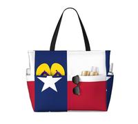 TIAOpig Flag of Texas Print Beach Bags for Women Large Sandproof Beach Tote Pool Bag with Zipper for Vacation Travel